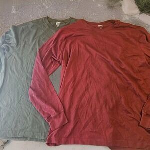 Lands' End Shirt Mens Large Maroon & Green Button Up Long‎ Sleeves 2PK